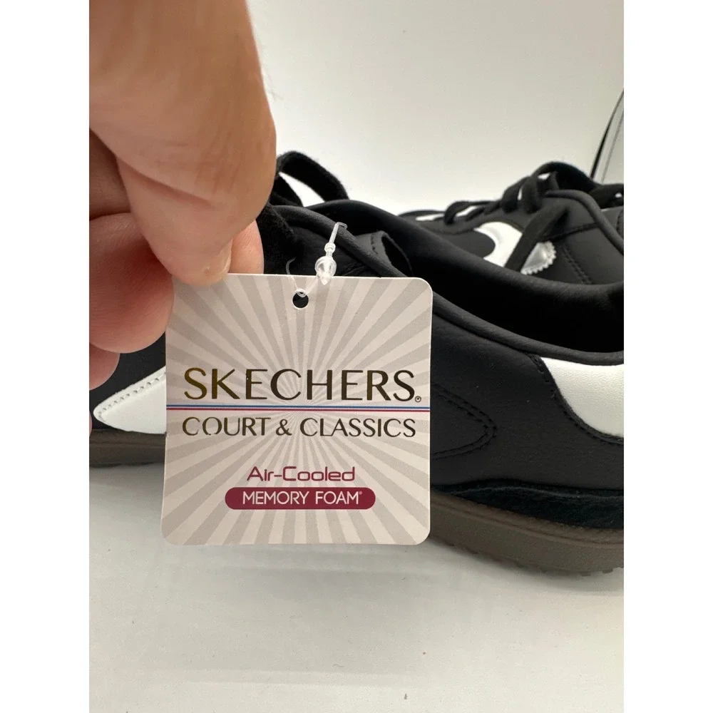 Skechers Court & Classics 254150 BKW Mens 9.5 Black White Leather Sneakers